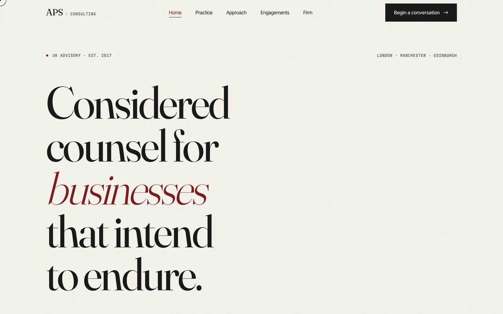 APS Consulting - Strategy · Sales · Finance Advisory website by TitanStudio